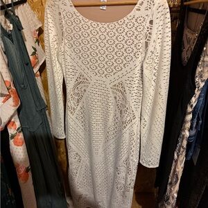 Bar III White Long Sleeve Lace Dress